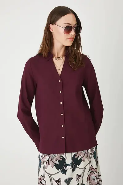 Košile Medicine dámská, vínová barva, regular, s klasickým límcem