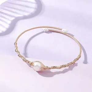 Copper Wired Pearl Cuff Bangles for Women
