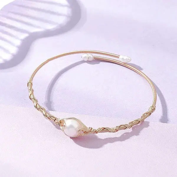 Copper Wired Pearl Cuff Bangles for Women