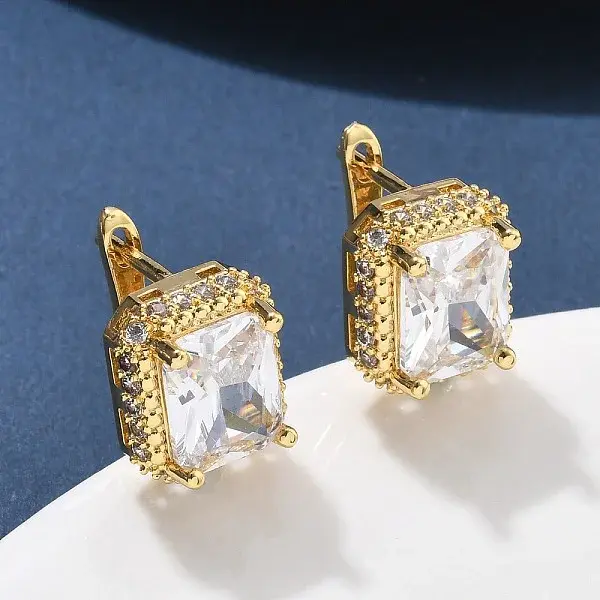 Brass Micro Pave Clear Cubic Zirconia Hoop Earrings