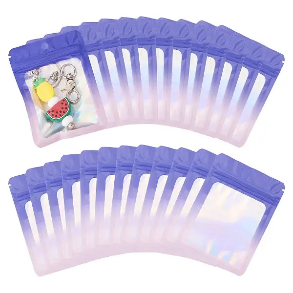 40Pcs Rectangle Glitter Holographic Plastic Resealable Packaging Bags