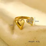 Heart 304 Stainless Steel Micro Pave Cubic Zirconia Open Cuff Rings