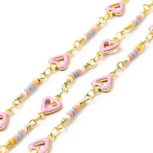 Brass Enamel Heart Link Chains