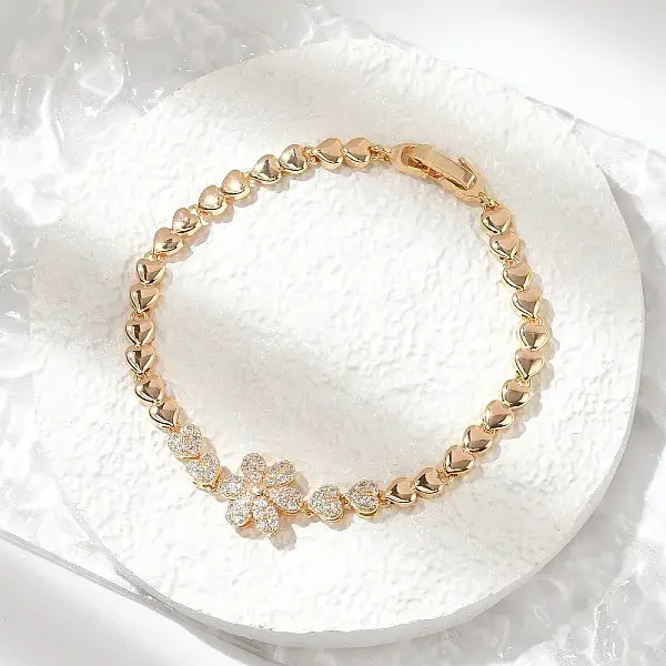 Brass Micro Pave Cubic Zirconia Link Chain Bracelets