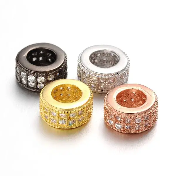 Brass Micro Pave Clear Cubic Zirconia European Beads