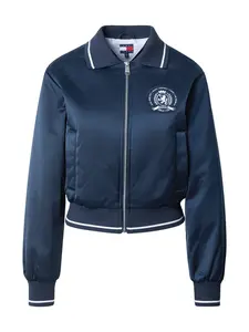Tommy Jeans Prechodná bunda 'Back Logo Patch Varsity'  tmavomodrá / biela