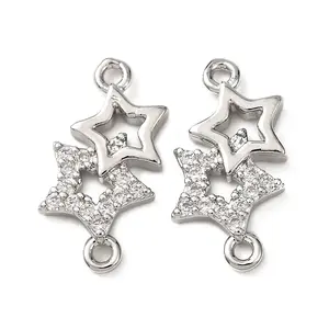 Brass Micro Pave Clear Cubic Zirconia Connector Charms