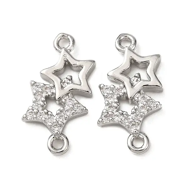 Brass Micro Pave Clear Cubic Zirconia Connector Charms