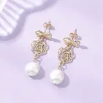 Natural Keshi Pearl Flower with Bowknot Dangle Stud Earrings