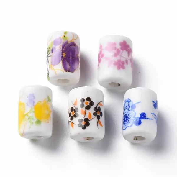 Floral Printed Porcelain Beads