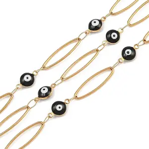 304 Stainless Steel Enamel Evil Eye & Horse Eye Link Chains