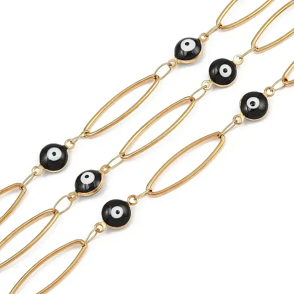 304 Stainless Steel Enamel Evil Eye & Horse Eye Link Chains