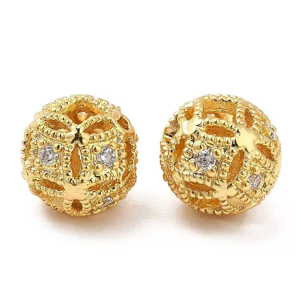 Brass Micro Pave Clear Cubic Zirconia Beads