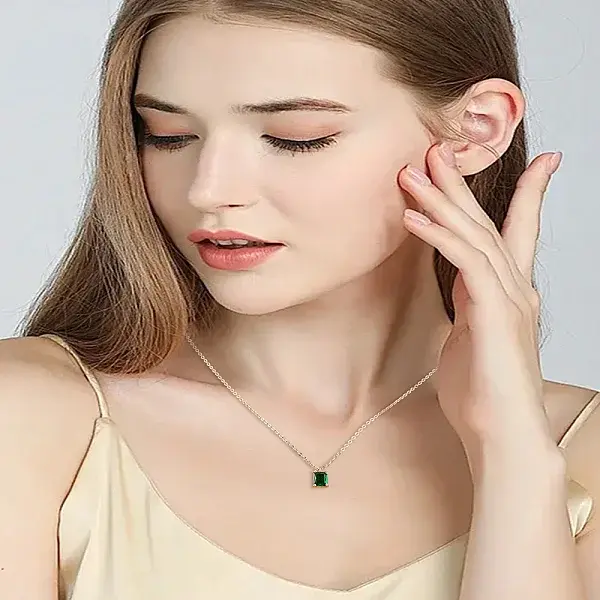 1Pc Rectangle Brass Micro Pave Cubic Zirconia Pendant Necklaces for Women