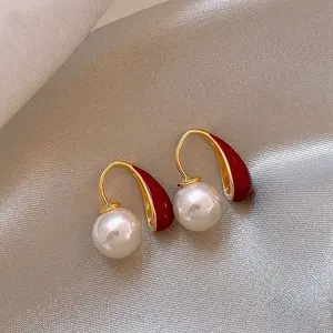 Alloy Enamel & Resin Pearl Clip-on Earrings