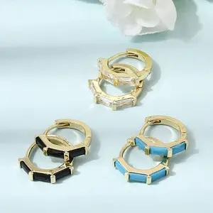 Brass Pave Cubic Zirconia Hoop Earrings
