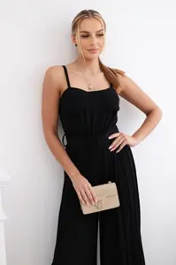 Pleated jumpsuit with straps black