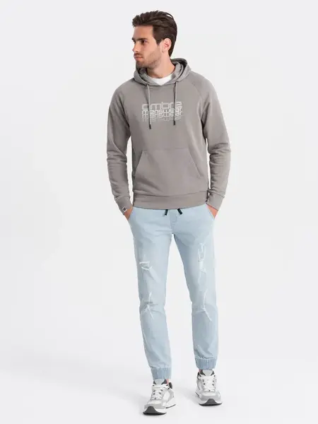 Ombre Men's JOGGER denim pants with rubbing - light blue