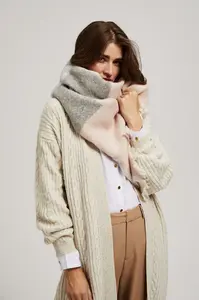 Marisse Powder Pink Checkered Scarf With Frayed Edge