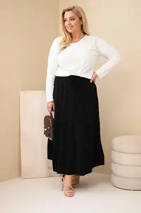 Kesi Włoski Dámská sukně Plus Size bavlněná mušelínová s volánem a elastickým pasem černá