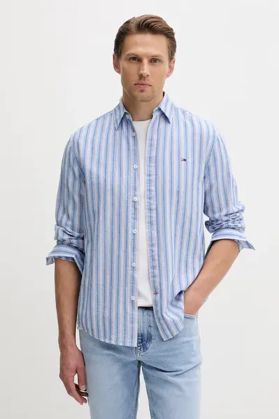 Tommy Jeans košile pánská se lnem
