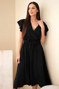 Kesi černé zavinovací midi šaty s páskem