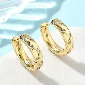 Brass Micro Pave Clear Cubic Zirconia Hoop Earrings
