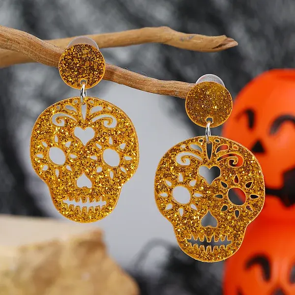 Gothic Skull Acrylic Stud Earrings for Halloween