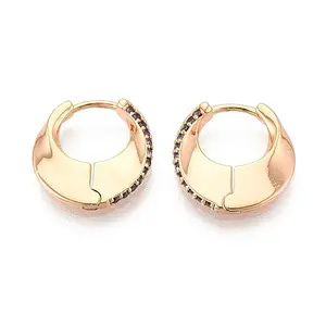 Brass Micro Pave Zirconia Moon Hoop Earrings