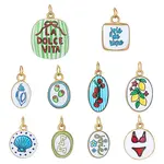 10Pcs 10 Styles Printed 304 Stainless Steel Pendants