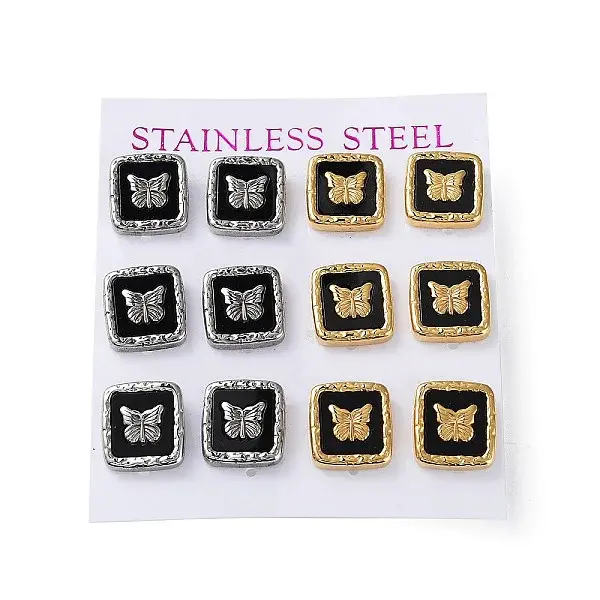 6 Pair 2 Color Square & Butterfly Acrylic Stud Earrings
