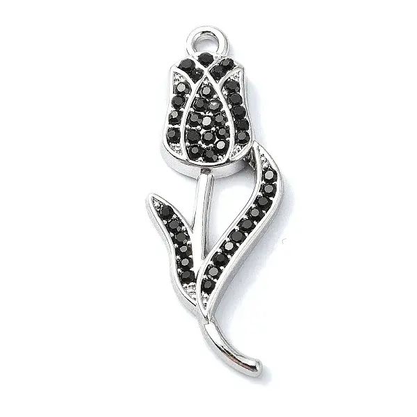 Rack Plating Alloy with Black Rhinestone Pendants