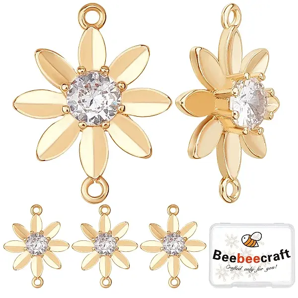 Brass Clear Cubic Zirconia Connector Charms