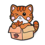 Cat in the Paper Box Enamel Brooches