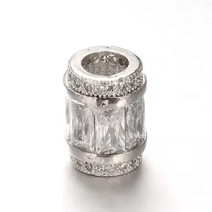 Column Brass Micro Pave Cubic Zirconia Large Hole European Beads