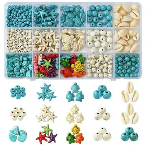 DIY Synthetic Turquoise & Natural Cowrie Shell Beads Jewelry Making Finding Kits