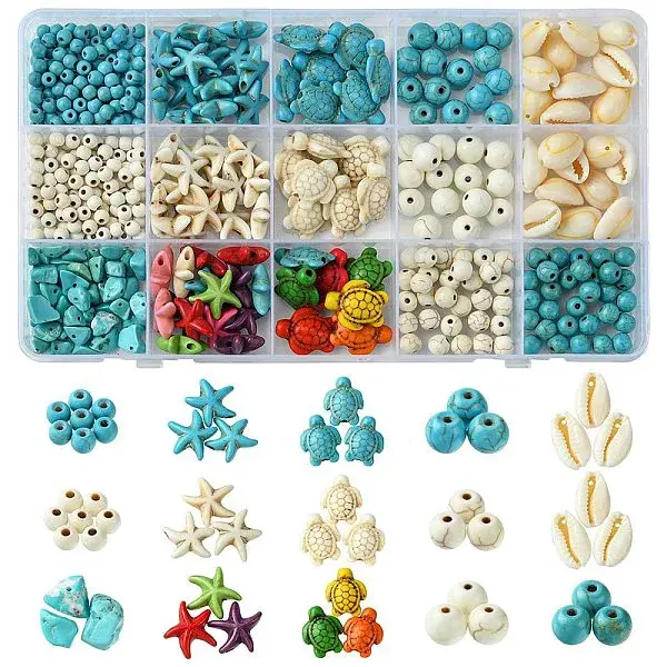 DIY Synthetic Turquoise & Natural Cowrie Shell Beads Jewelry Making Finding Kits