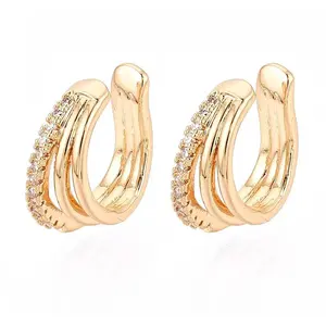 Brass Micro Pave Clear Cubic Zirconia Cuff Earrings