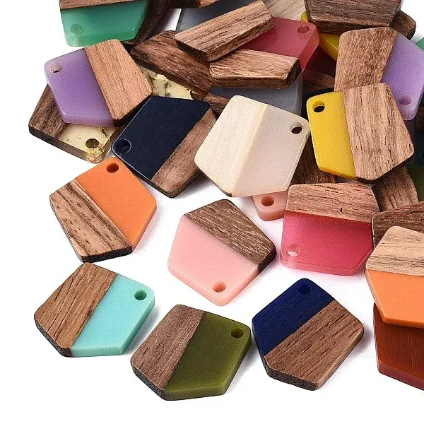 Opaque & Transparent Resin & Walnut Wood Pendants