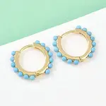 Round Synthetic Turquoise & Brass Hoop Earrings