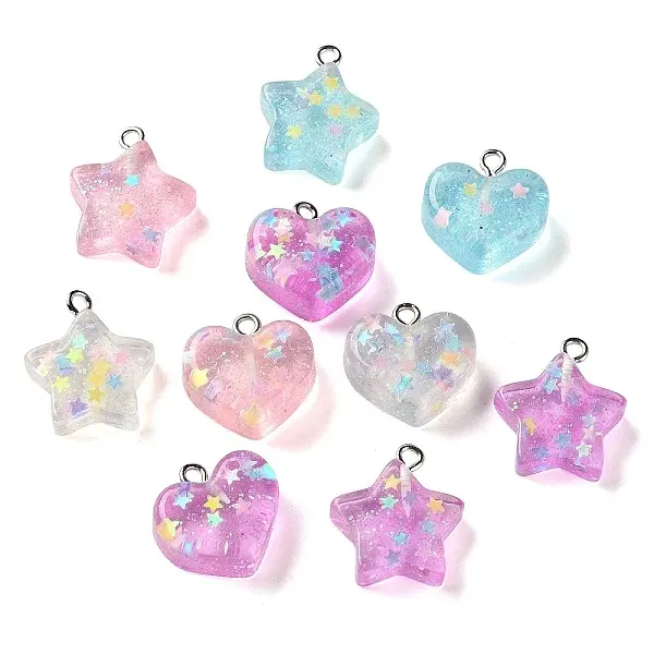10Pcs Transparent Resin & Glitter Powder Pendants
