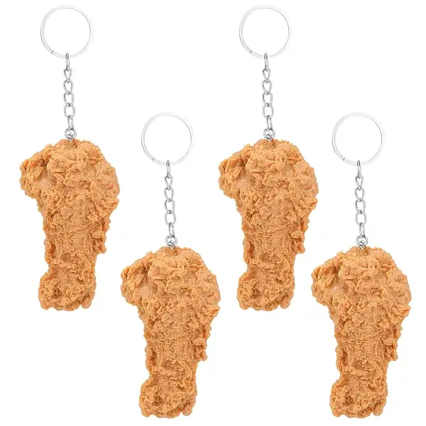 4Pcs Chicken Leg PVC Pendant Keychains