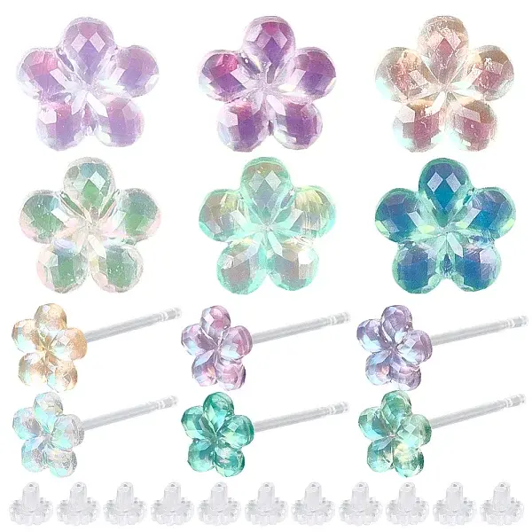 12 Pairs 6 Colors Resin Stud Earrings