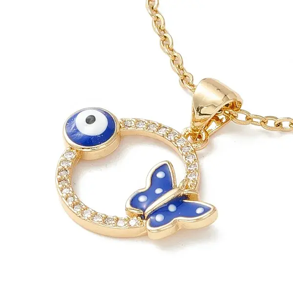Clear Cubic Zirconia Ring with Evil Eye and Butterfly Pendant Necklace