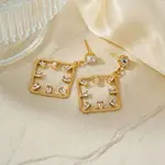 Geometric Hollow Design Brass Pave Clear Cubic Zirconia Stud Earrings