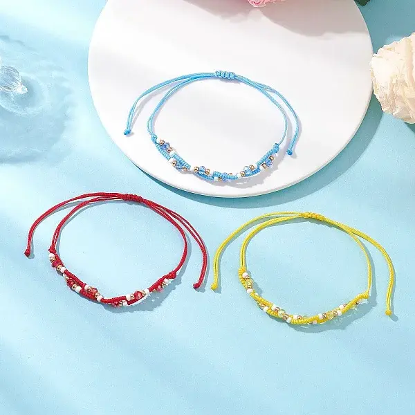 3Pcs Seed Glass Beaded Adjustable Bracelets