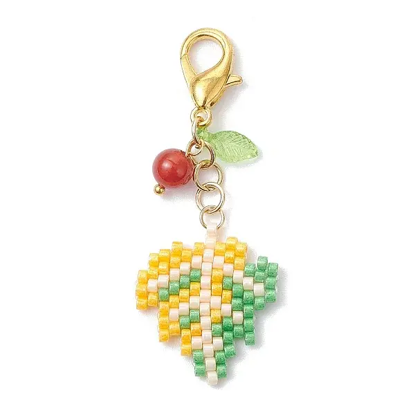 Maple Leaf Acrylic & Glass Seed & Natural Carnelian Beads Pendant Decorations