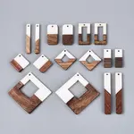 12Pcs 6 Styles Opaque Resin & Walnut Wood Pendants