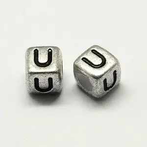 Antique Silver Plated Large Hole Acrylic Letter European Beads