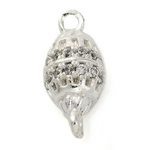 Brass Micro Pave Clear Cubic Zirconia Hollow Oval Connector Charms